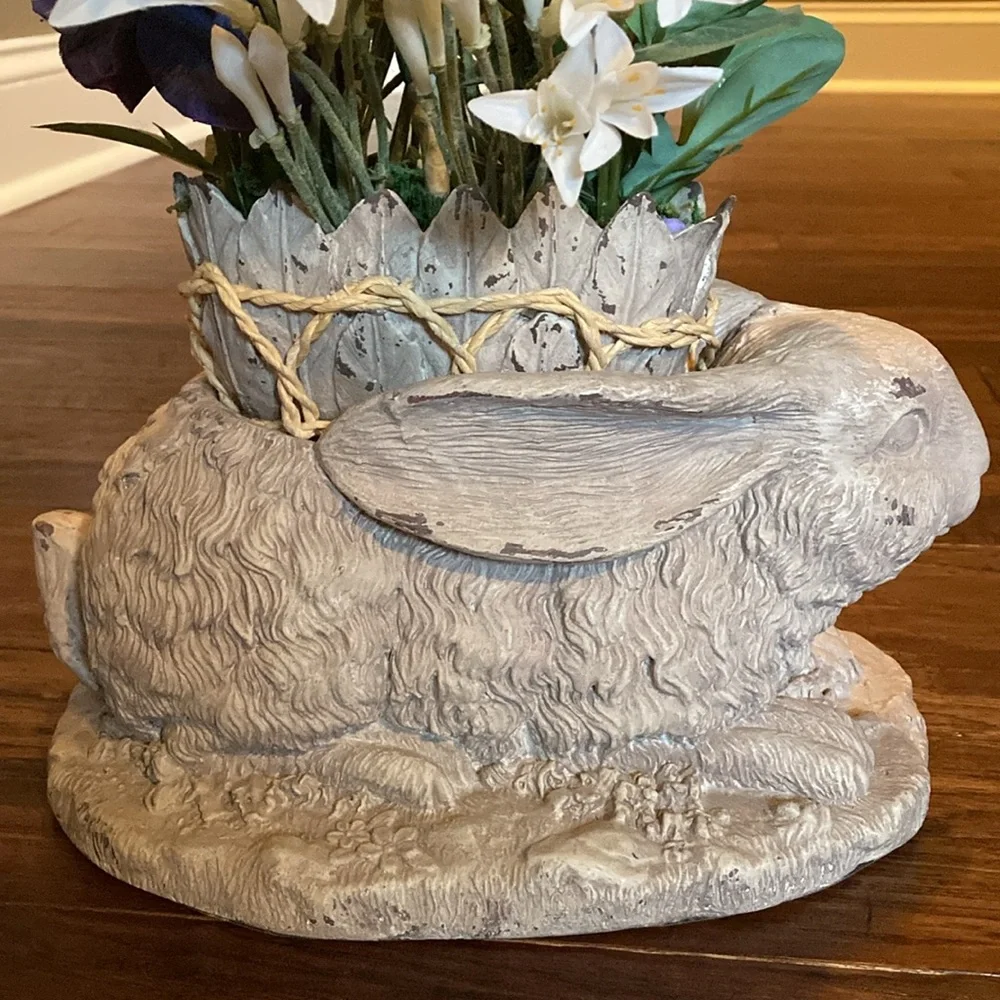 Rustic Rabbit Planter with Floral Arrangement